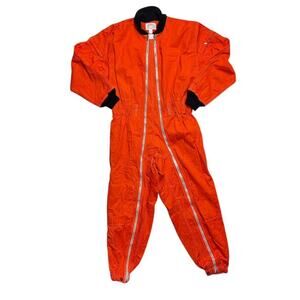 SkyKing 70s Vintage Orange HBT Double Zipper Coveralls Flight Suit Medium